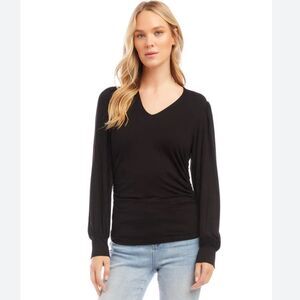 Karen Kane black long sleeve Shirred V-Neck Top- size medium- like new!